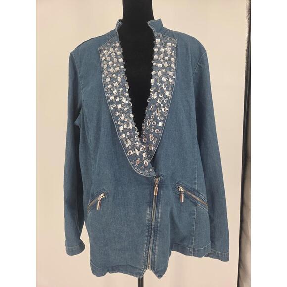 Hot in Hollywood Jackets & Blazers - Vintage 1980 Denim Blazer 1X Bedazzled Rhinestone Jewel Embellishments Glam
